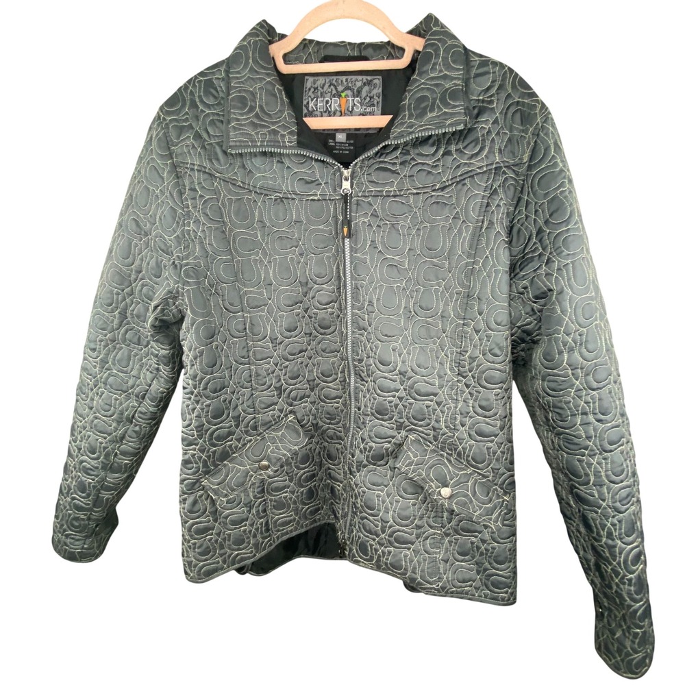 Kerrits Quilted Horseshoe Jacket Women XL Gray Full Zip Equestrian Horse Riding
